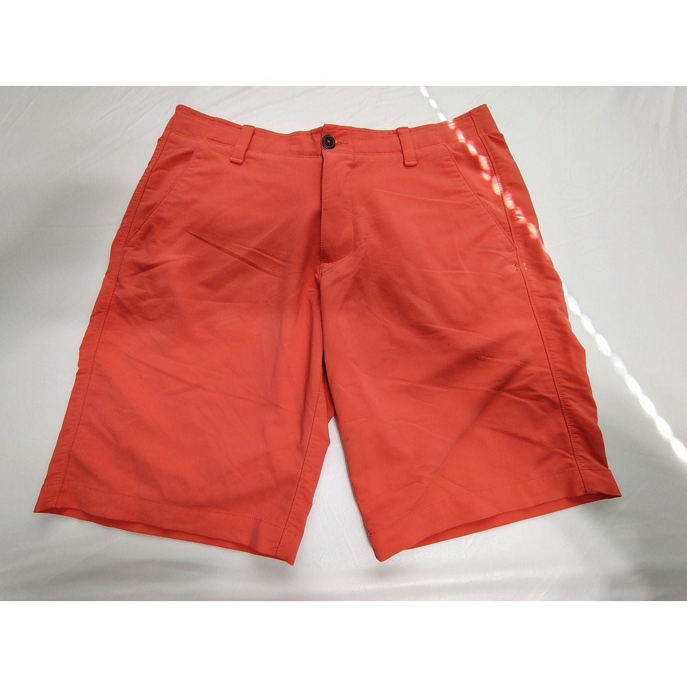 Under Armour Mens HeatGear Golf Shorts 34 Coral Orange Loose Fit Stretch Sport